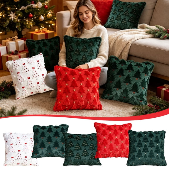 HJuyYuah Christmas Pillow Covers, 18x18 in Christmas Tree Decorative Pillow Cases with Zipper, Cozy Decor Covers for Living Room ,Couch, Sofa, Bed (Green-A)