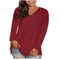 thumbnail image 2 of Nfurl Women's Plus Size T Shirts Casual Long Sleeve V Neck Blouses Loose Fit Solid Color Tunic Tops Ligthweight Cozy Tshirt Wine S, 2 of 8