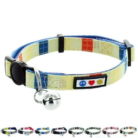 UPC: 0670579870443 | Pawtitas Pet Multicolor Cat Collar Safety Buckle Removable Bell Cat Collar Kitten Collar Blue / Orange / Yellow Cat Collar