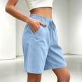 thumbnail image 6 of Nmnitkp Shorts for Women High Waisted Linen-Look Drawstring Shorts, Elastic Waist Casual Summer Shorts, Loose Fit Solid Color with Pockets for Daily & Beach Wear Light Blue,M, 6 of 6