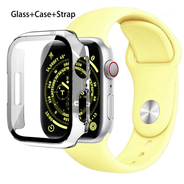 Cristal, funda y correa para Apple Watch, banda de silicona de 44mm, 40mm, 45mm, 41mm, 38mm, 42mm, 44mm, iWatch serie 3 4 5 6 se 78