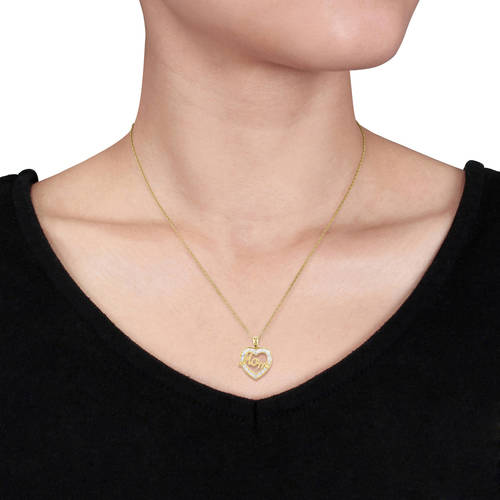 Everly Women's "Mom" .05CT TDW Diamond 10k Yellow Gold Heart Necklace -17"
