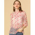 thumbnail image 2 of INSPIRE CHIC Blusa Con Cuello Con Volantes Para Mujer, Blusas Transparentes De Encaje Con Mangas 3/4 Corazón blanco rojo L, 2 of 6