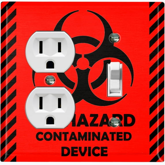 Metal Light Switch Plate Cover Red Contaminated Biohazard Sign SGN001