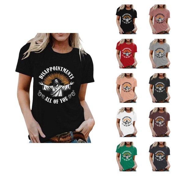 Disappointments All of You Jesus Graphic Tees for Women 2026 Summer Casual Short Sleeve Crewneck Funny Christian T Shirts