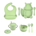 thumbnail image 2 of Tazón de succión de silicona, vajilla autoalimentada, juego de vajilla, delantal impermeable, juego de herramientas de alimentación para bebés Verde Macarena cuenco de placa de silicona, 2 of 8