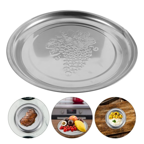 KAKOWELY 1Pcs Silver Stainless Steel Platter Food Storage Oval Tray for Households