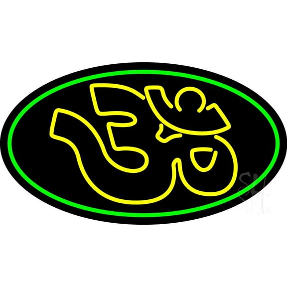 Om With Green Border LED Neon Sign 13 x 24 - inches Black Square Cut Acrylic Backing, with Dimmer - Premium built indoor Sign for Home dcor, Event, Religious place, Store interior.