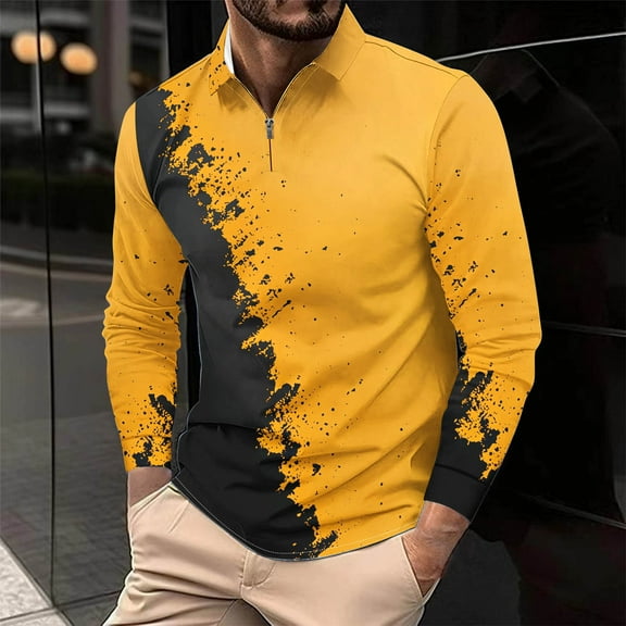 Donemore Men's Casual Long Sleeve Printed Half-Zip Pullover Collar Shirt with Trendy Design for Comfortable and Versatile Styling