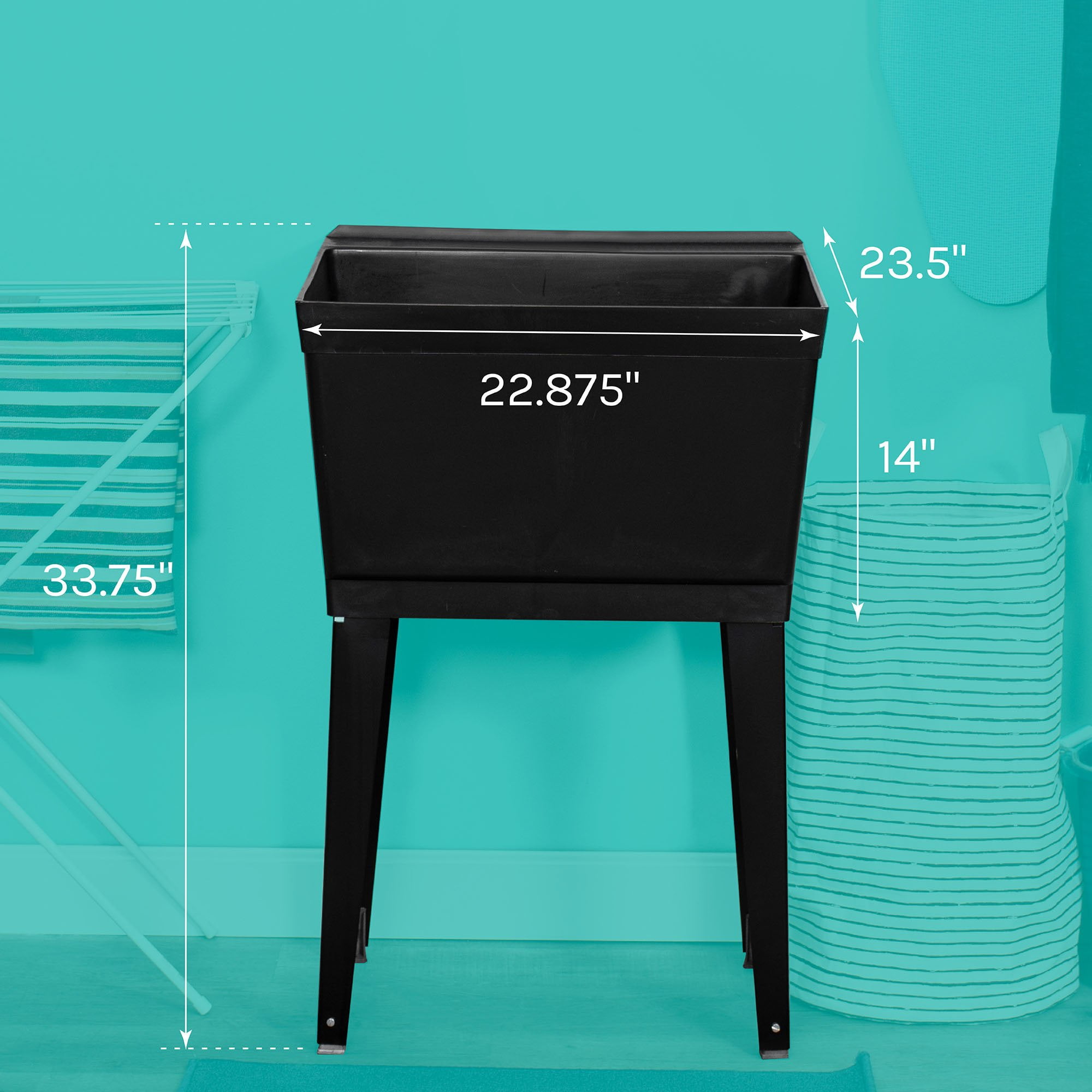 Tehila Black Freestanding Floor Mount Utility Sink for Laundry Room, Basement, Garage