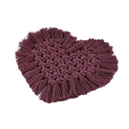 

XIEC Coaster Hand-woven Insulated Bohemian Style Love Heart Shaped Tassel Cup Pad for Home