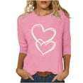 thumbnail image 2 of Ounisa Womens 3/4 Sleeve Crew Neck Valentine T Shirts Love Heart Printed Graphic Tee Tops, 2 of 5