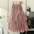 thumbnail image 2 of Xudanell Women Renaissance Layered Long Satin Skirt Elastic High Waist Tiered Skirt Long Beach Skirt (Pink,A), 2 of 3