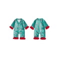 thumbnail image 2 of Cjfdfy Newborn Baby Girls Boy Satin Christmas Pajamas Clothes Santa Bow Print Long Sleeve Fuzzy Trim Button Jumpsuit Cute My First Christmas Fall Winter Sleepwear 0-18M, 2 of 9
