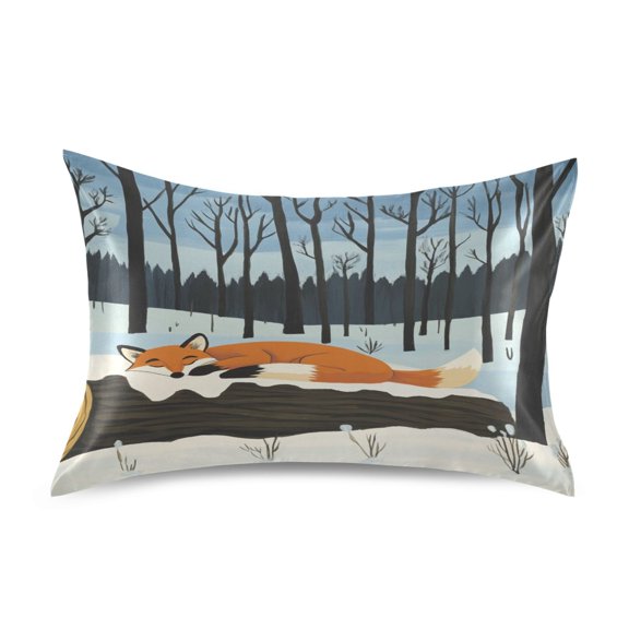 Sleepy Fox Satin Pillowcase 20''x26'' Double-Sided Print Soft Wrinkle Resistant