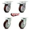 thumbnail image 2 of 5 Inch Maroon Polyurethane Wheel Swivel Top Plate Caster Set 2 Total Lock Brakes, 2 of 2