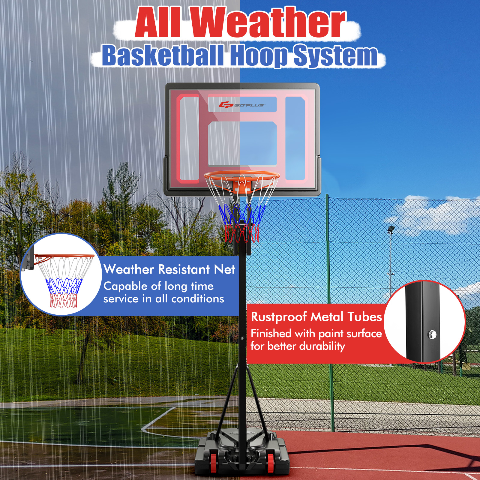 Infans Portable Basketball Hoop System 5-10 FT Adjustable W/Weight Bag Wheels Outdoor