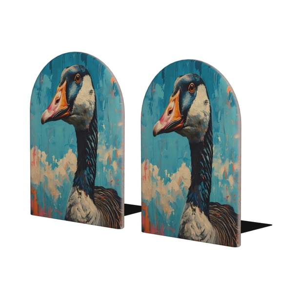 Hirioo Blue Watercolor Duck for Bookends Decorative Bookends for Shelves for Home or Office, Non-Slip Base