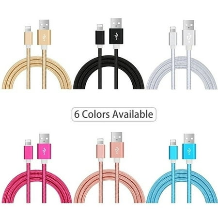3-Pack: 10-ft. Durable Braided USB Charger Cord Cable for Apple iPhone 6, 7, 8
