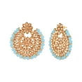 thumbnail image 5 of Efulgenz Indian Maang Tikka Earrings Set Bollywood Crystal Kundan Faux Pearl Head Chain Big Dangle Earrings Jewelry Set, Light Pink, 5 of 5