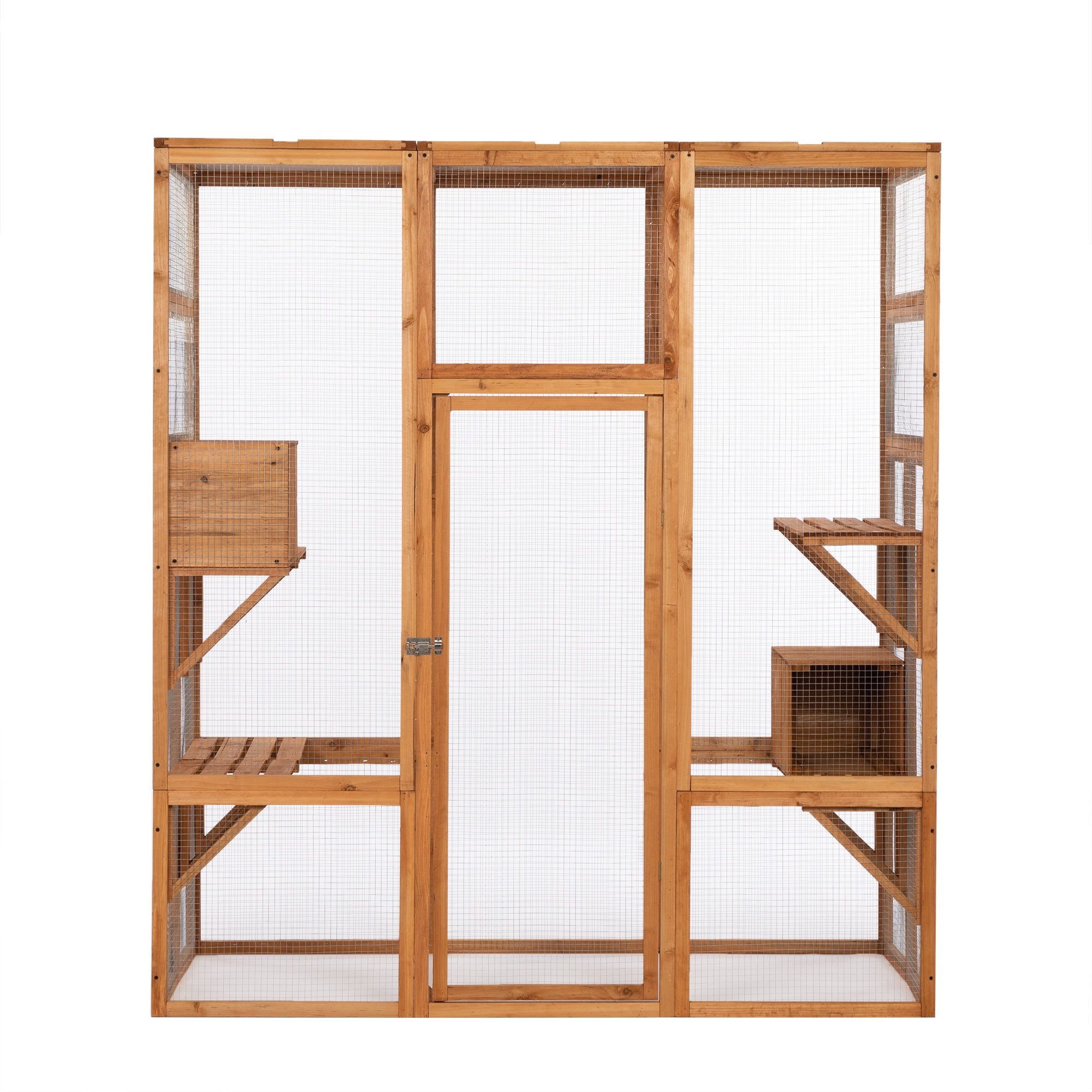 Veryke Outdoor Cat House Cat Shelter Wooden Animal Cage w/ Run, Glazed Pine Veryke Outdoor Cat House Cat Shelter Wooden Animal Cage w/ Run, Glazed Pine