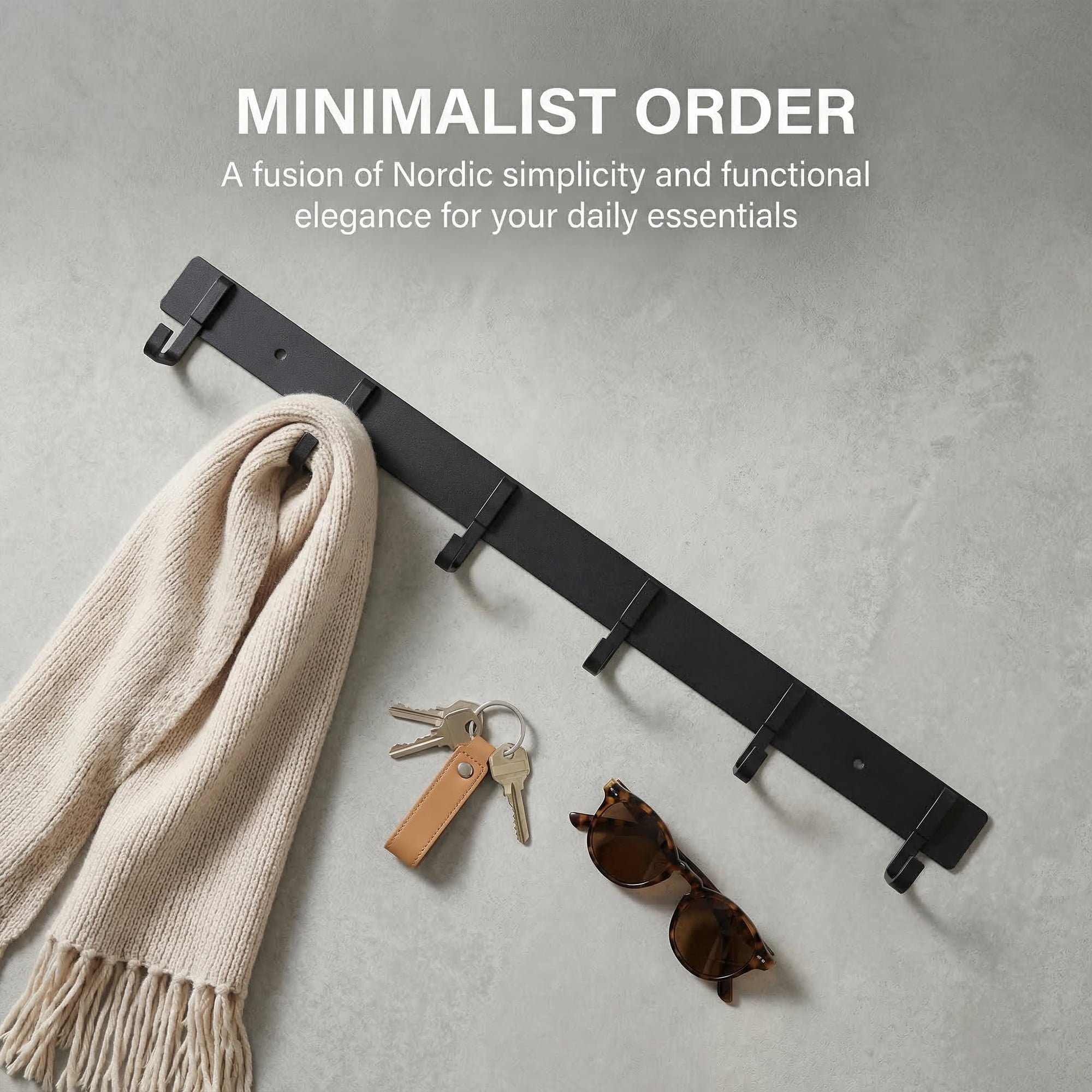 Unique Bargains Coat Rack Wall Mount Metal Wood 6 Hooks for Entryway Bathroom Black