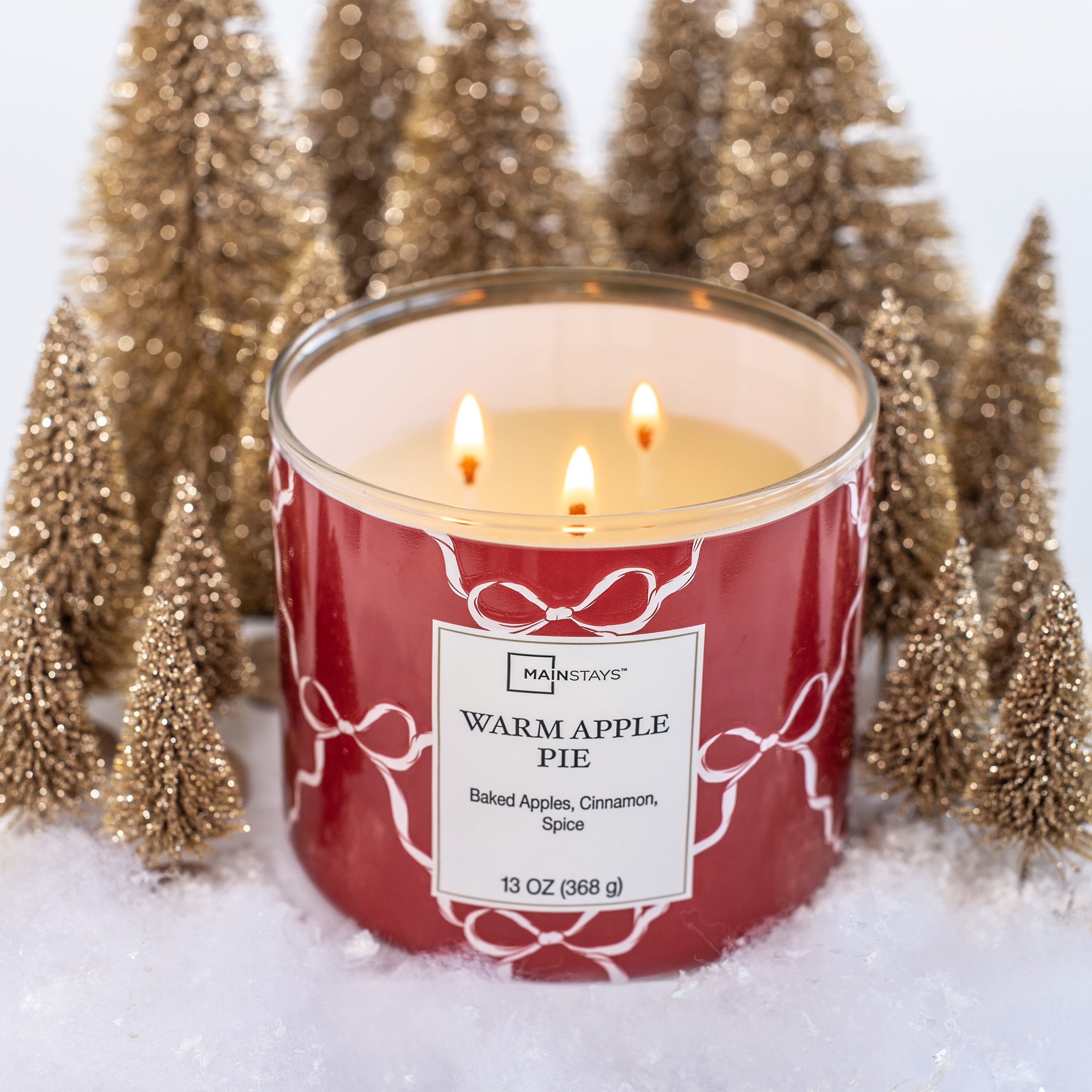 Mainstays Warm Apple Pie 3-Wick Wrap Candle, 13 oz