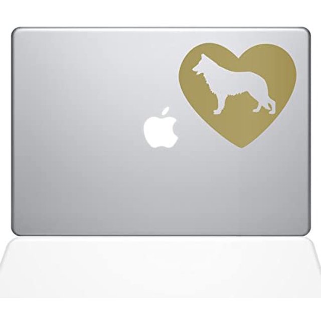 The Decal Guru Heart German Shepherd Decal Vinyl Sticker, 11" MacBook Air, Gold (1382-MAC-11A-G)