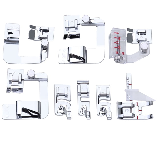 Juego de 8 prensatelas enrollables para máquina de coser, con accesorios de 4/8", 6/8" y 8/8", de 3/4/6 mm y 1/2 mm, para máquina de coser de caña baja Baby Lock (plateado)