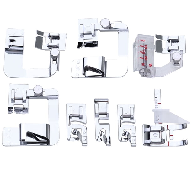 Juego de 8 prensatelas enrollables para máquina de coser, con accesorios de 4/8", 6/8" y 8/8", de 3/4/6 mm y 1/2 mm, para máquina de coser de caña baja Baby Lock (plateado)