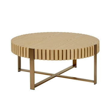 DeeHome Modern Handcraft Drum Coffee Table 31.5 inch Round Coffee Table for Living Room,Small Coffee Table with Sturdy Pedestal,Natural Ash