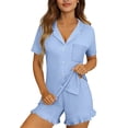 thumbnail image 5 of Stamzod 2 Piece Loungewear Sets Woman Short Sleeve Pajama Set Sleepwear Ruffle Button Down Pjs Matching Sets Blue XXL, 5 of 8