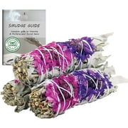 AncientVeda Pack of 3 Blissful Sage Floral White Sage Bundles & Smudge Guide for Smudging, Cleansing, Meditation, Purification