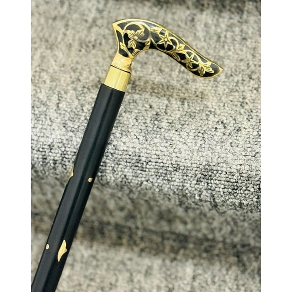 NAUTICALMARTUS BY Vintage Style Brass Black Designer Head Handle Wooden Shaft Walking Stick Cane