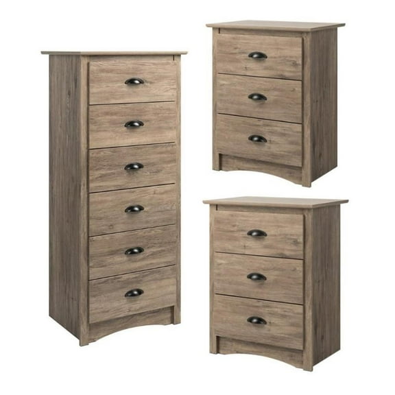 Home Square 3-Piece Set with 2 3-Drawer Nightstands and 6-Drawer Chest