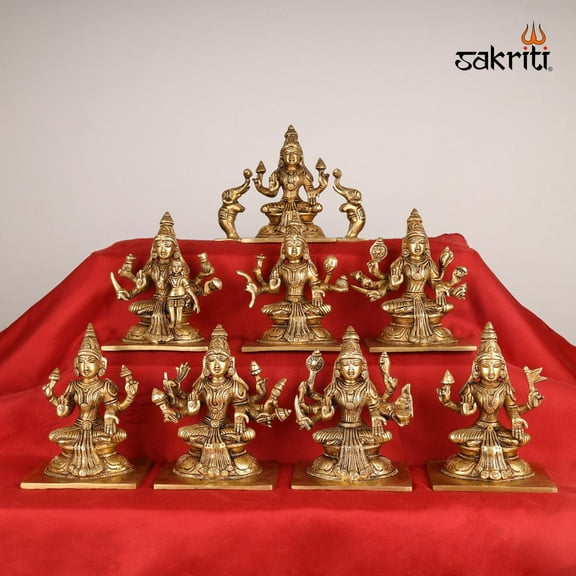 Brass Astalakshmi Set – 5.1 Inch Eight Goddess Idol Set for Prosperity & Blessings