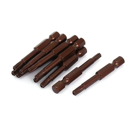 

10pcs 1/4 Hex Shank 50mm Long T20 Magnetic Torx Security Screwdriver Bits Brown