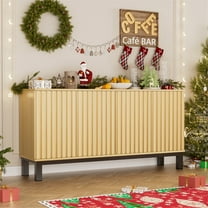 Planntonneo Fluted Sideboard Buffet Cabinet with 4 Doors, Storage Credenza with Adjustable Shelves, Modern Accent Cabinet Console, Nature Wood Color