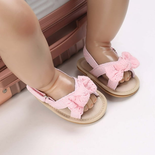 Leather Sandals with Touch-Fastener, for Baby Girls - pink medium