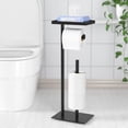 thumbnail image 6 of NIFFGAFF Toilet Paper Holder Stand with Top Storage Shelf, Black Toilet Paper Roll Holder Free Standing, Floor Standing Toilet Roll Dispenser Storages 4 Reserve Rolls, 6 of 7