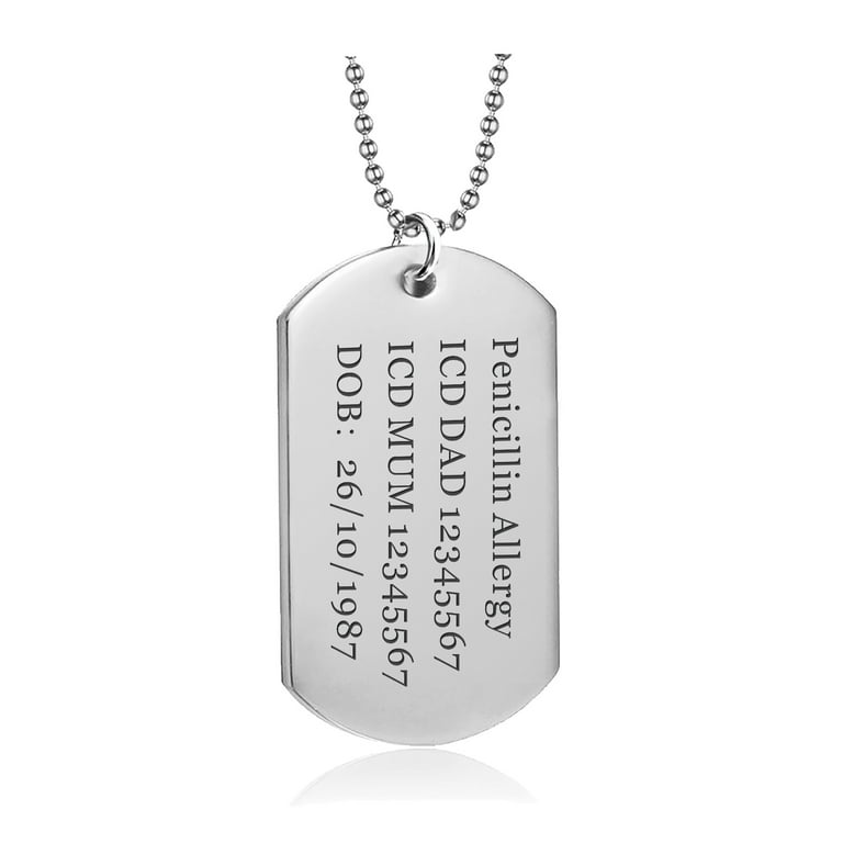 Personalized Medical ID Dog Tags Medical Alert Necklace for Men Stainless Steel Custom Laser Engraving 24 Chain Emergency Medical Military Card