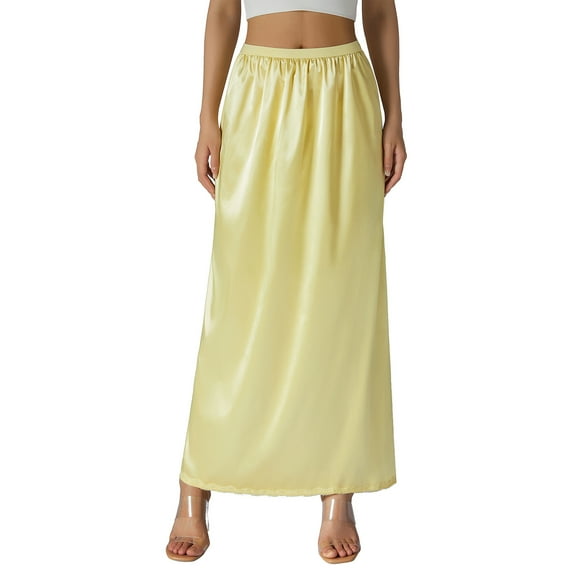 Women Lined Midi Skirt Half Slip Underskirt Solid Color Elastic Waist Inner Lining Skirt Ladies Long Underskirt Elegant Bottoming Skirt