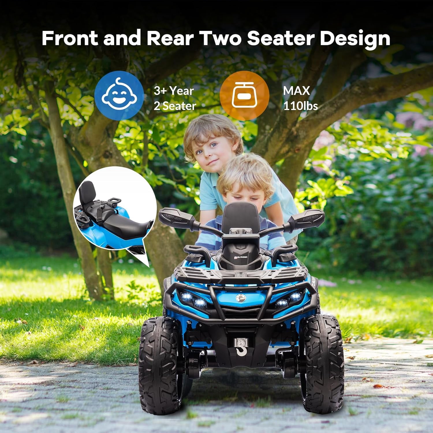 EastVita 2 Seater Ride on ATV for Kids, 12V Ride on Toy Car with Remote Control, 2WD Power, Music, 4 Wheeler Electric Car Battery Powered