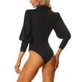 thumbnail image 3 of INSPIRE CHIC Women's Mock Neck Puff Sleeve Long Sleeves T Shirts Tops Bodysuits Black XL, 3 of 5