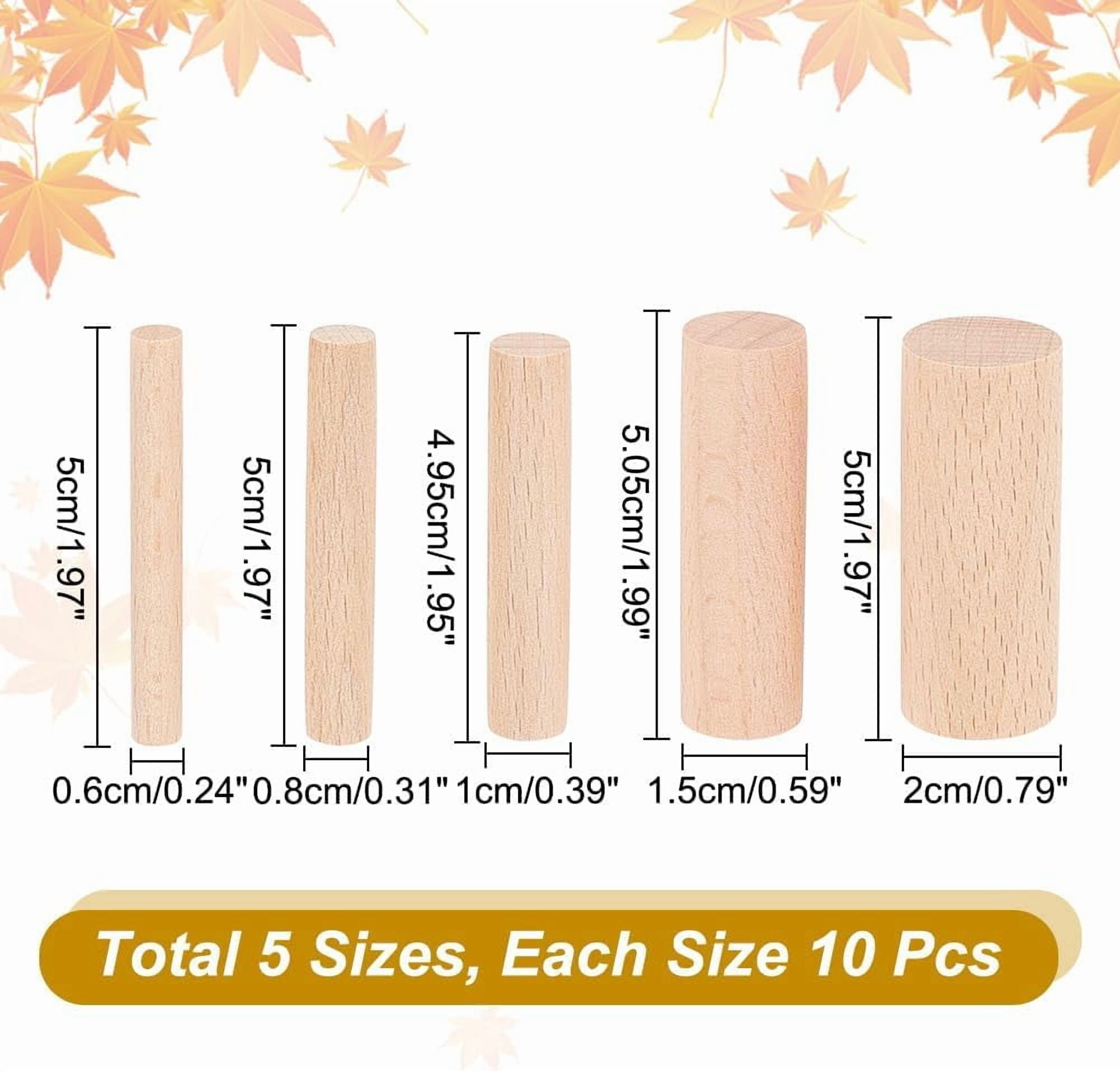 50 Pcs 5 Sizes Wooden Small Cylinder 3.94x0.24-0.79 Inch Unfinished Beech Wood Craft Sticks for DIY Crafts Painting Home and Garden Decoration Bisque