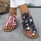 thumbnail image 1 of Sandalias con diseño de bandera para mujer, zapatos planos sin cordones con puntera y lazo, sandalias informales para el 4 de julio, 1 of 4
