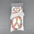 thumbnail image 1 of Groovy Duvet Cover Set, Peace Flower Colorful Illustration About Equality Peaceful World Dreamlike, Bedding Set with Shams and Fitted Sheet, 3 Sizes, by Ambesonne, 1 of 3