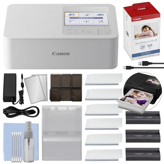 Canon SELPHY CP1500 Compact Photo Printer White 108 Prints Set Accessory Bundle - International Version
