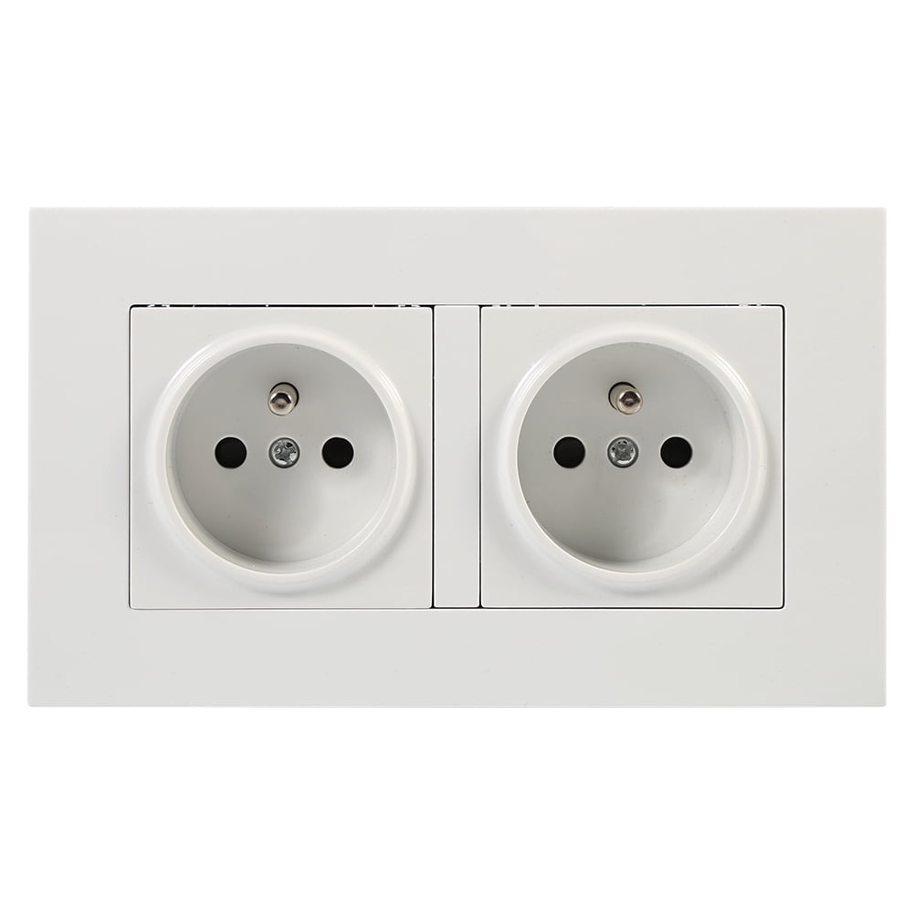 1PC French Standard Wall Power Socket White PC Panel AC 110~250V 16A 2 Way Daboolka