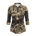 thumbnail image 2 of Uorisanigo Camo Forest Deer Women's 3/4 Sleeve Golf Top Comfortable Polyester Spandex Fabric Athletic Polo Workout Tops Quick Dry Tennis Tops with Zipper Neck Workout Sports, 2 of 7